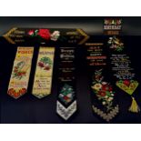 Six Victorian silk machine embroidered bookmarks by T Stevens of Coventry for Birthday, Christmas