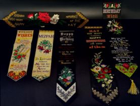 Six Victorian silk machine embroidered bookmarks by T Stevens of Coventry for Birthday, Christmas