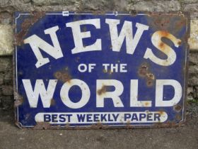 News of the World enamel street sign, 90cm wide x 62cm high approx