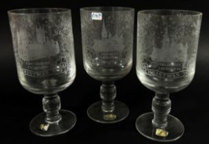 Collection of Wedgwood glass including three Christmas Cathedral goblets, a pair of paperweights,