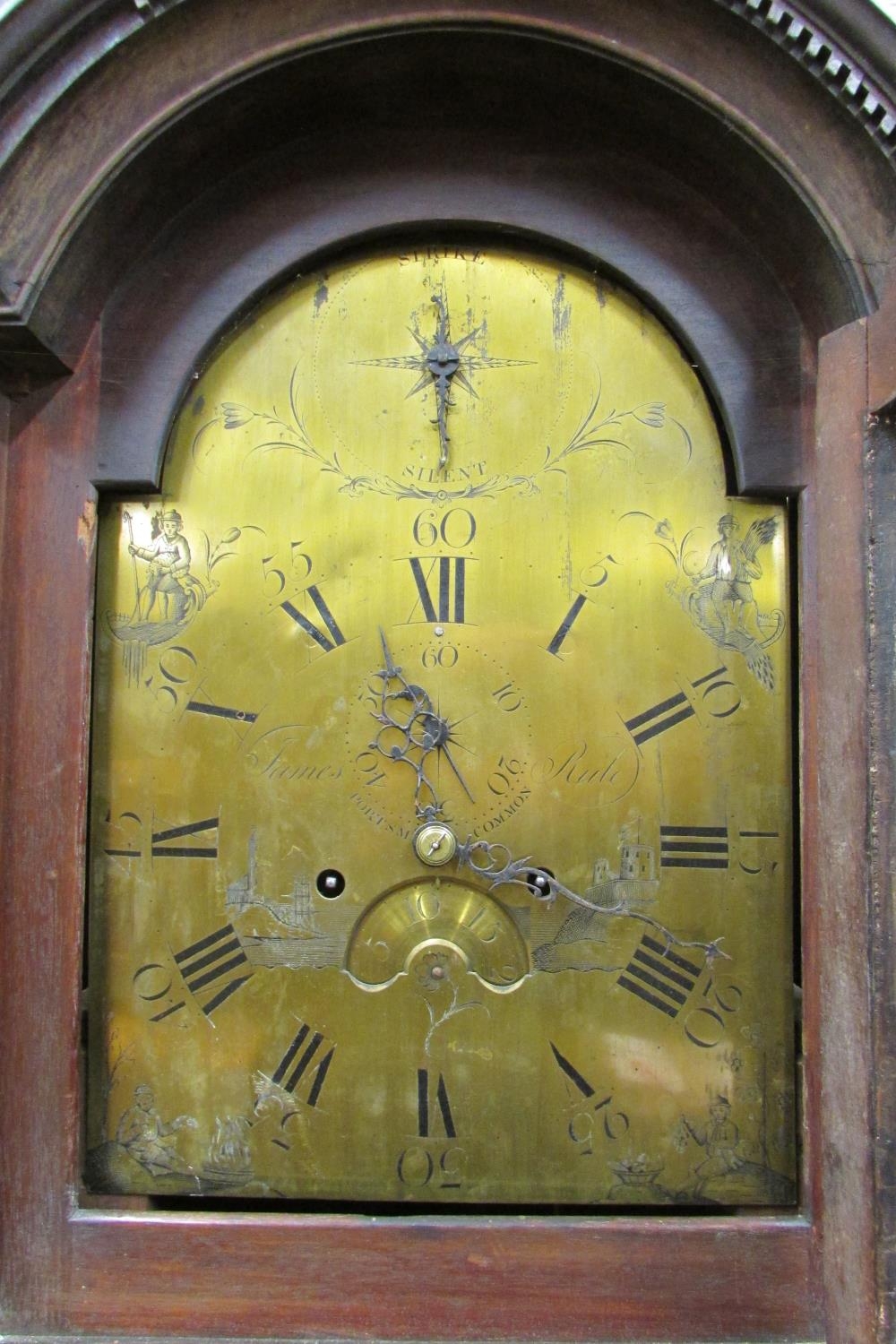 A Georgian mahogany longcase clock the pagoda hood with column supports, pierced fret and eagle - Image 3 of 6