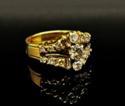 Vintage 18ct vari-cut diamond cluster ring, centre stone 0.40ct approx, maker 'CMJ', London 1990,