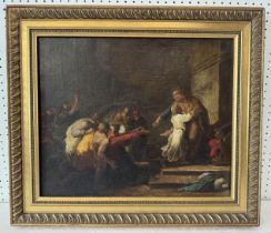 Continental School, 19th Century - Biblical Scene, unsigned, oil on canvas, 37 x 46 cm, in carved