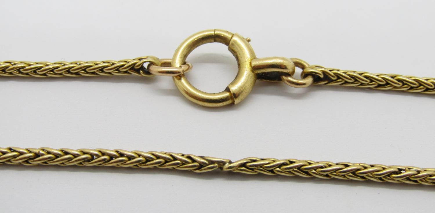 Yellow metal foxtail long guard chain, length 114cm L approx, 36.5g - Bild 2 aus 3