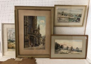Four Watercolours, to include: Richard Taylor Bellhouse - 'Entrance to Bath Abbey', watercolour,