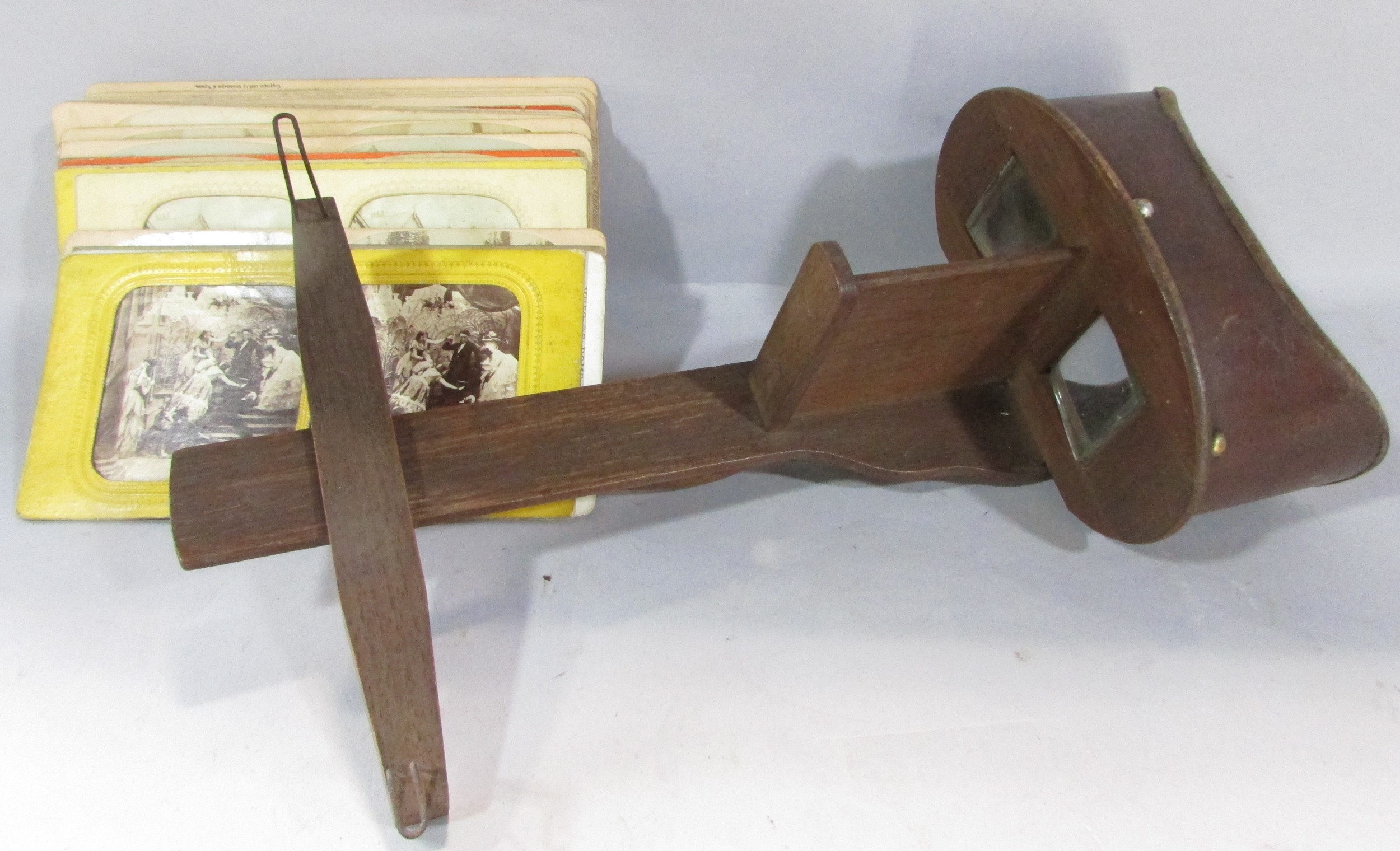 A Victorian Stereoscopic viewer, with a selection of topographical cards, rural landscapes, - Image 2 of 7
