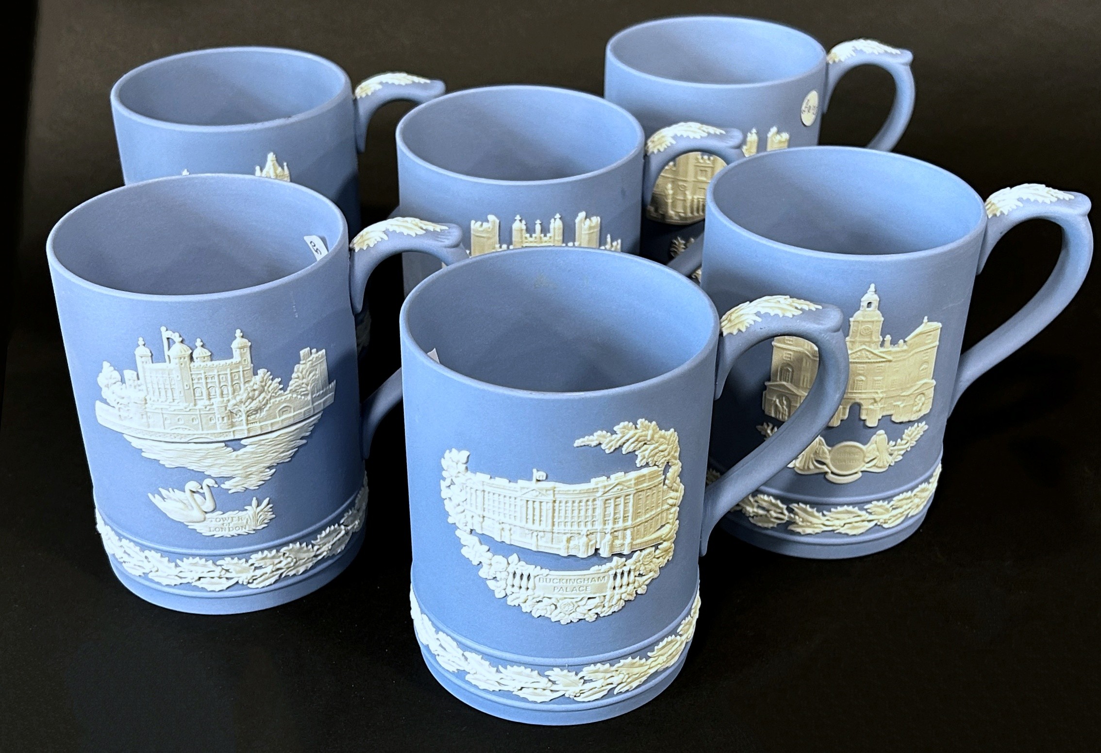 A collection of Wedgewood Jasperware tankards showing Royal residences (6) together with a further - Image 2 of 2