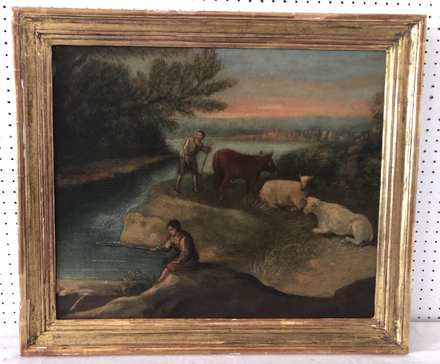 Dutch School, 18th Century - Pastoral landscape with figures and cattle, unsigned, oil on canvas, 45