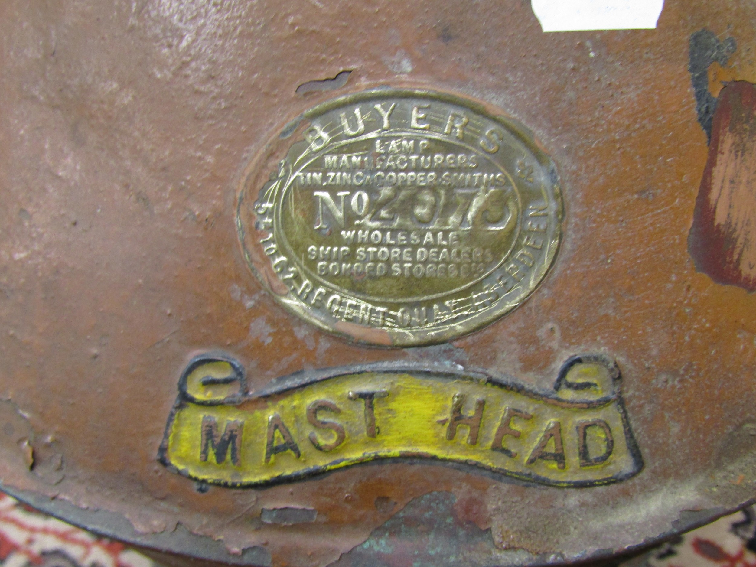 A copper mast head nautical lantern manufactured by Buyers Regency Quay Aberdeen ,with original - Image 5 of 6
