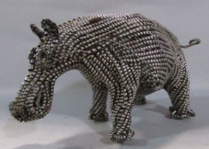 A Hippo metal shavings sculpture, made from 100% recycled metal, 26cm x 15cm high.