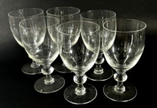 A set of six oversized wine glasses or sundae glasses with baluster stem, 20cm high x 10cm diameter.