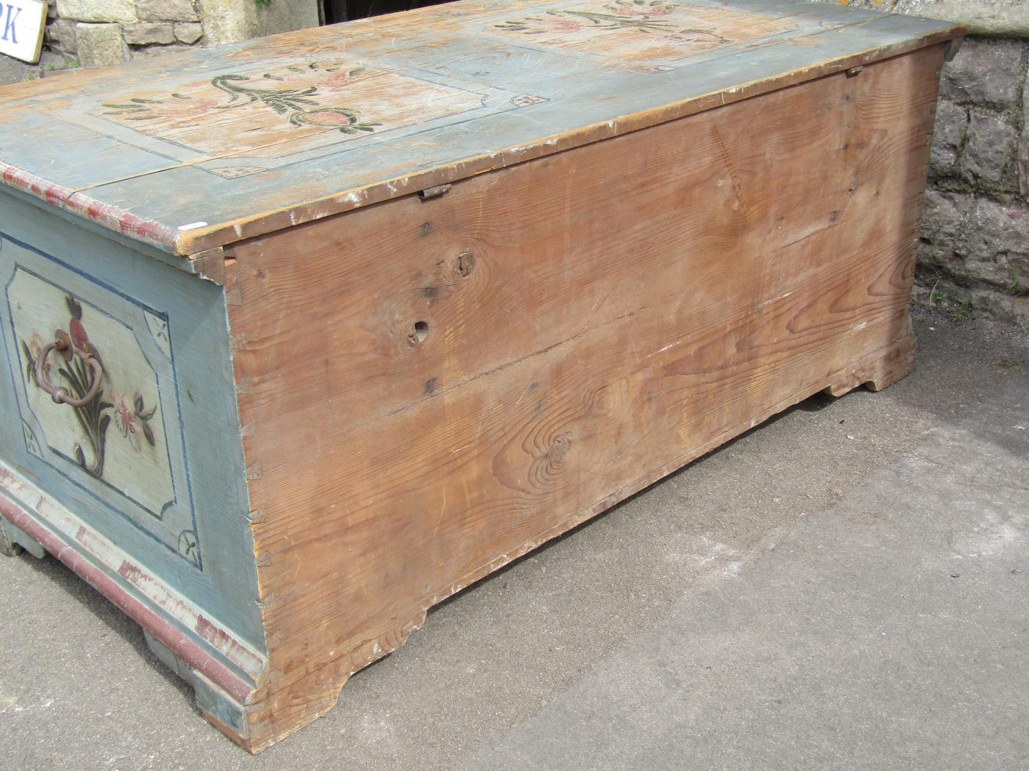 A continental painted pine marriage chest with original detail, 135cm wide - Image 13 of 15