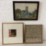 Three framed works to include: Nigel Ashcroft (20th Century) - 'Red Shutters Bourdeilles (Dordogne)'