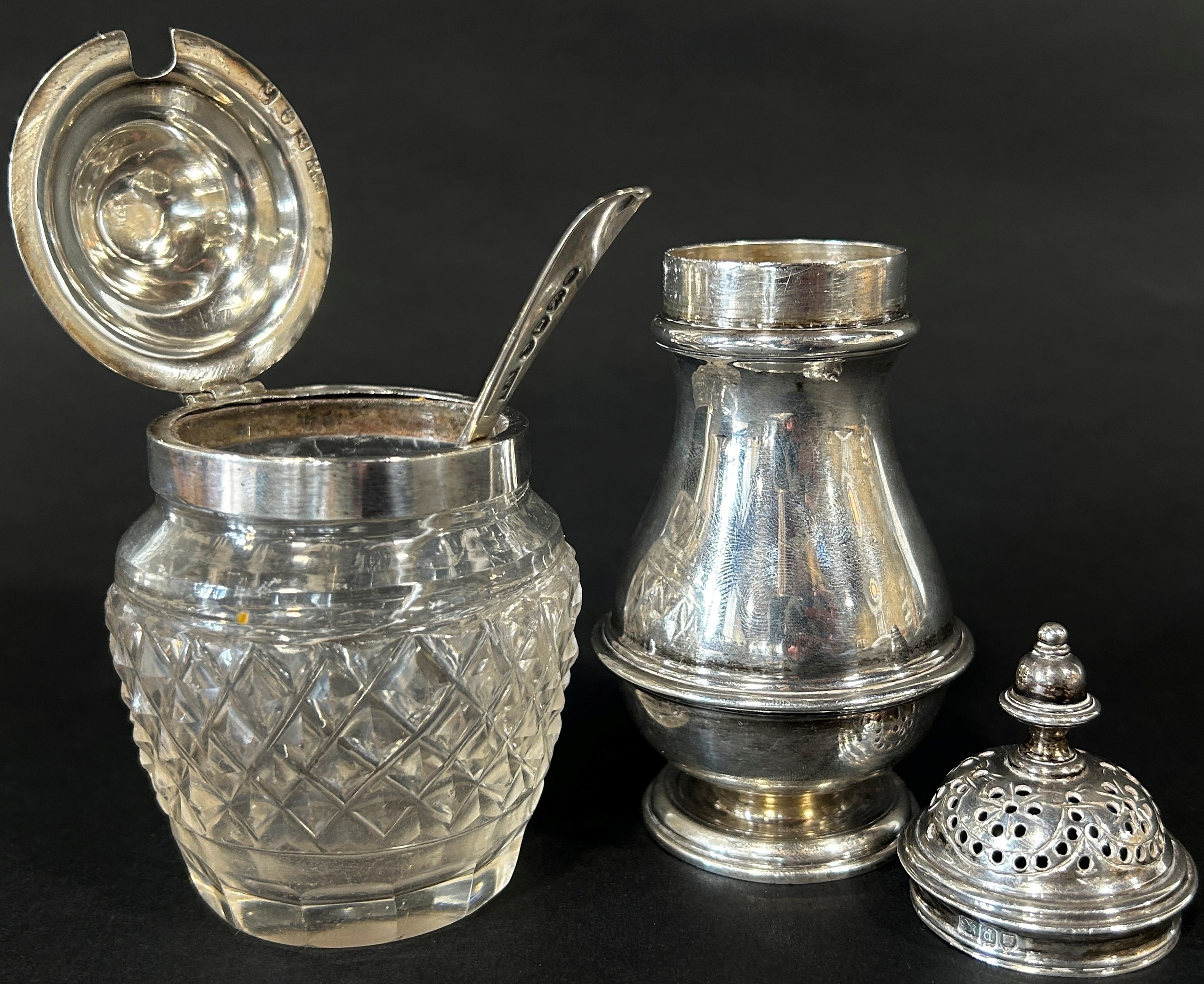 A late Victorian silver castor 13cm high, London 1899, maker Charles Stuart Harris, together with - Image 2 of 2