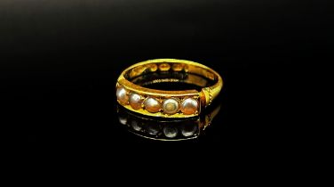 Victorian 18ct pearl five stone ring, maker 'A.A', Birmingham 1884, with lozenge mark, size N, 2.7g