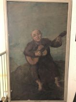 An very large genre painting depicting a seated musician playing the guitar, early 20th century, oil