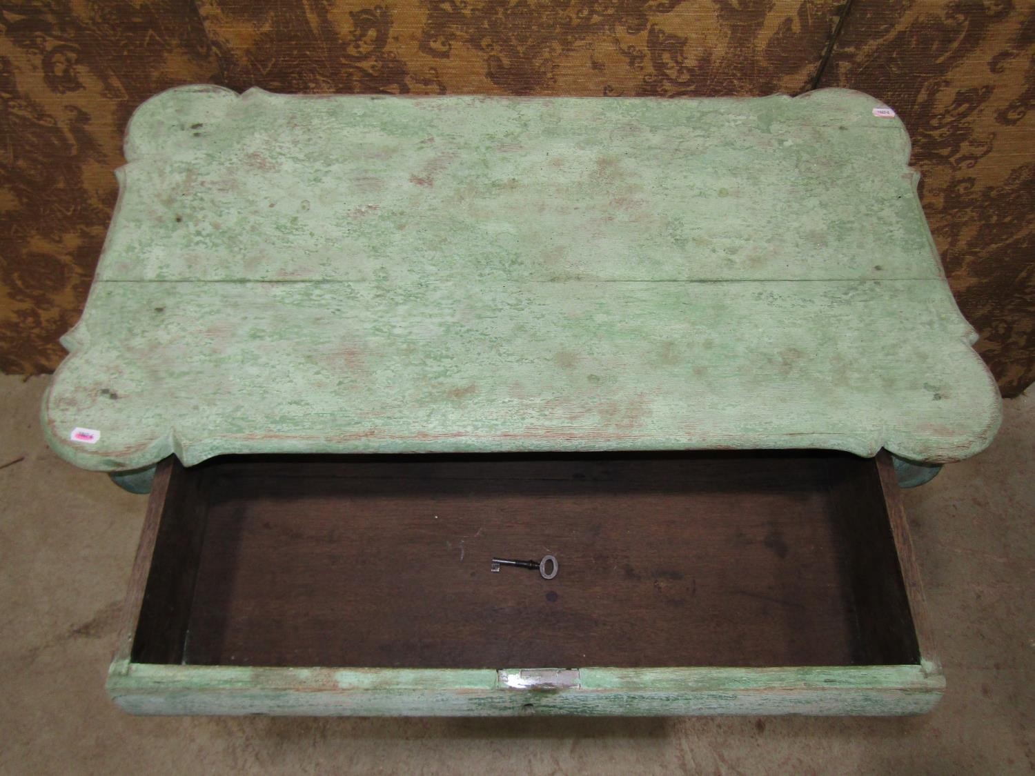 A small green painted and dry-scraped Dutch bombe chest of three drawers, 90cm wide x 50cm deep x - Image 2 of 4