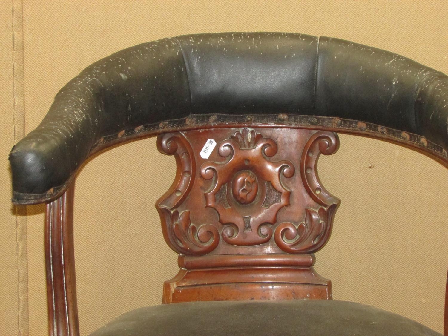 A 19th century mahogany library chair with carved splat, horseshoe shaped back and circular seat - Image 3 of 4
