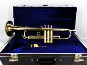 An Amati Kraslice ATR 201 B Flat brass trumpet, in a hard case, in working order.