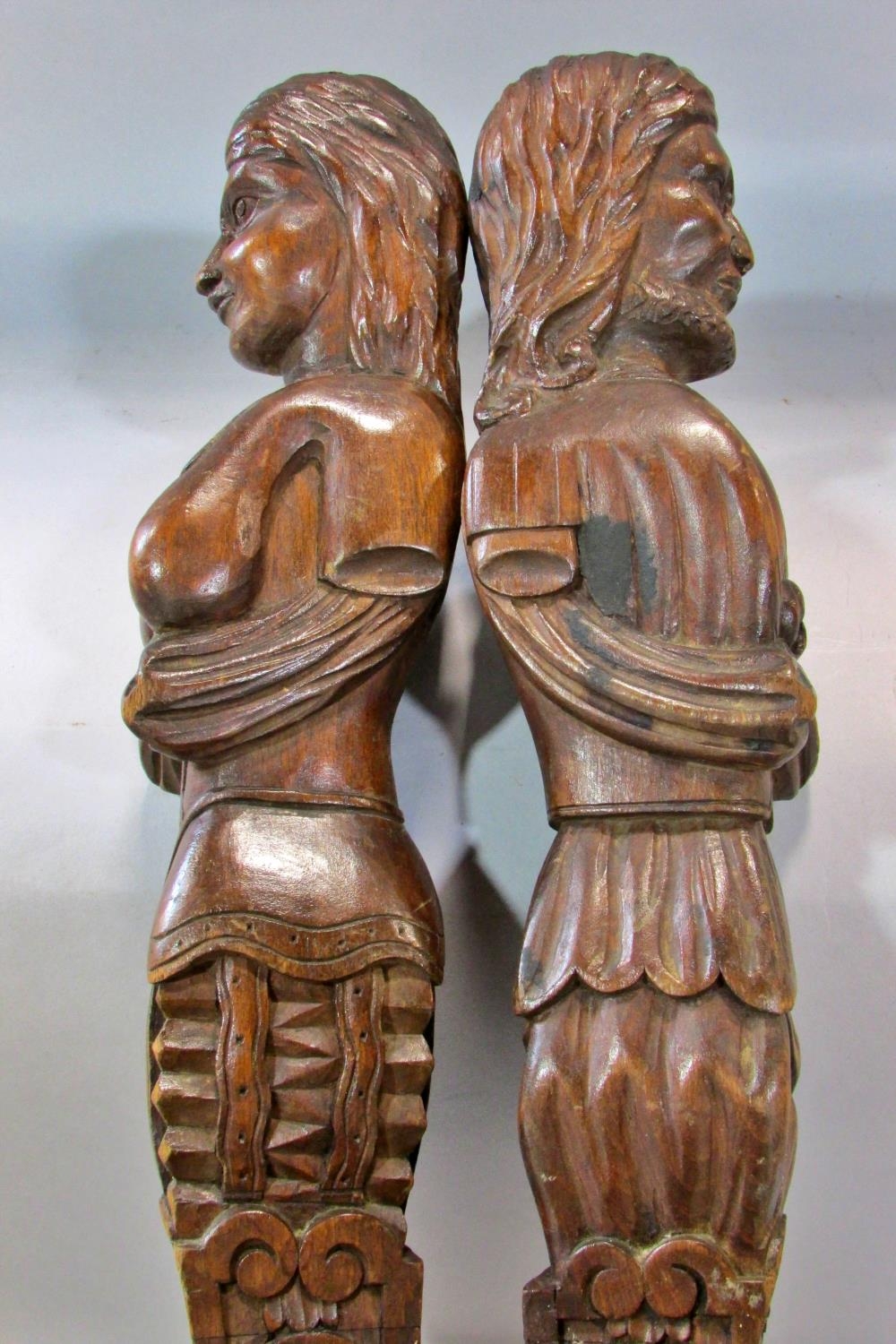 A group of six late 18th / 19th century Flemish carved oak figural mounts / adornments, 63cm high, - Image 8 of 9