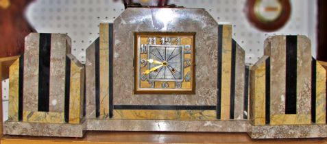 A continental polished marble mantle clock garniture, in the Art Deco style (3)