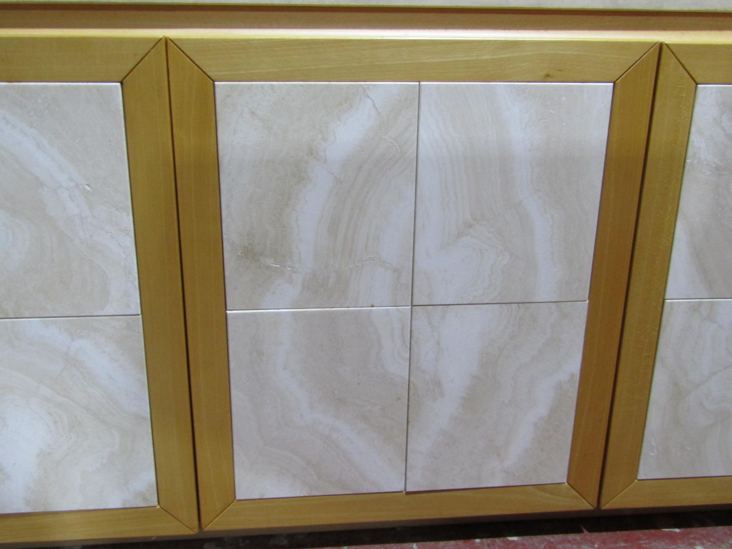 A contemporary side cupboard in beechwood with travertine stone top and door panels, 190cm x 53cm - Bild 4 aus 5