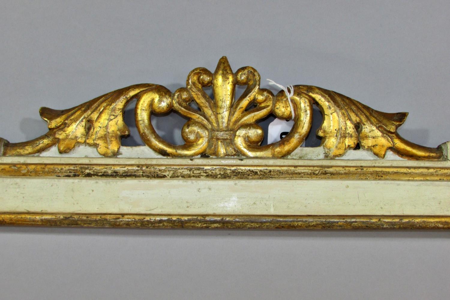 A 19th century continental carved and painted wooden frame, with pierced scrolling surmount, and - Image 3 of 3