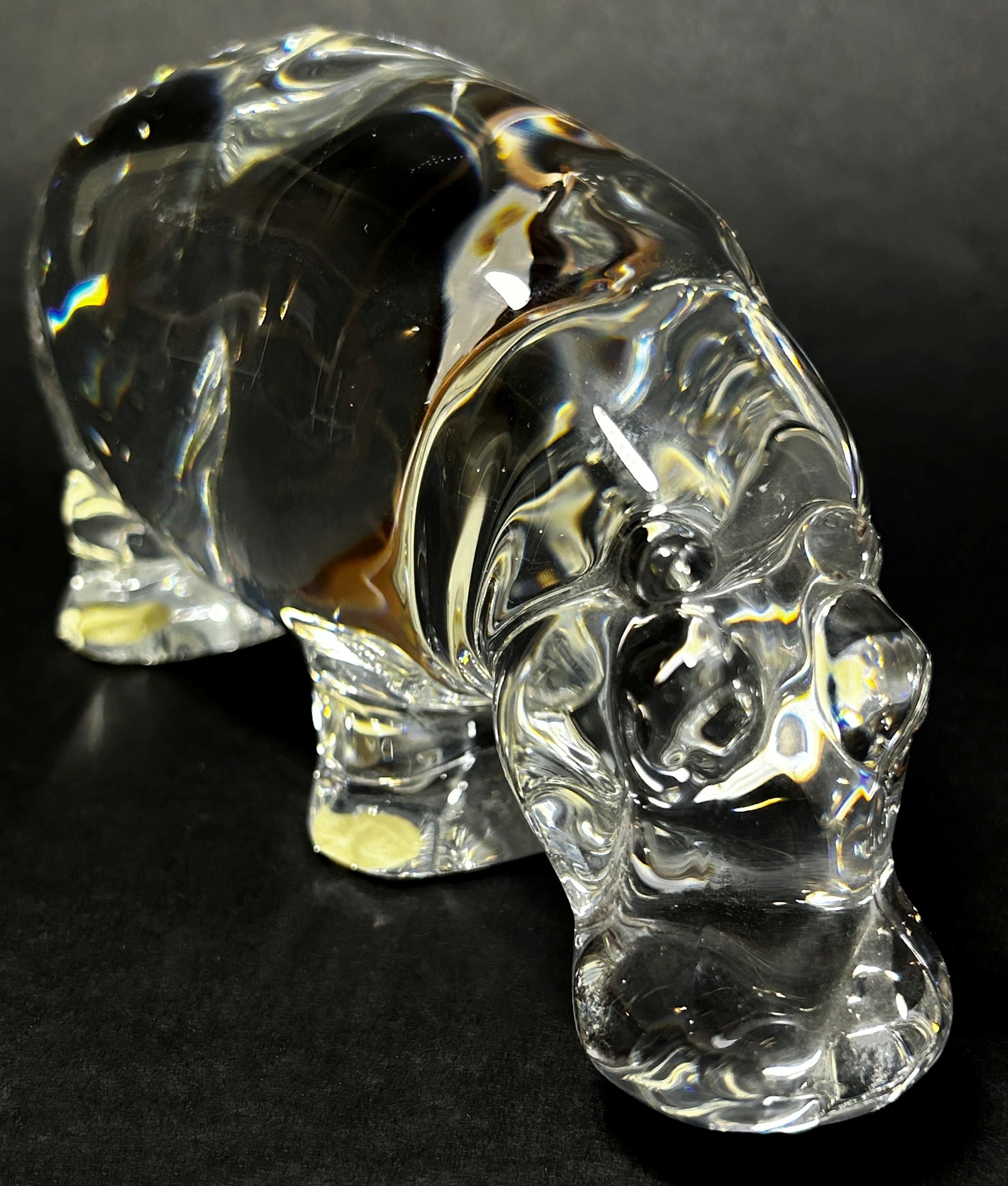 A Baccarat Crystal Glass Hippopotamus, stamp to the base, 15cm wide, a Limoges Porcelain pill box - Image 2 of 6