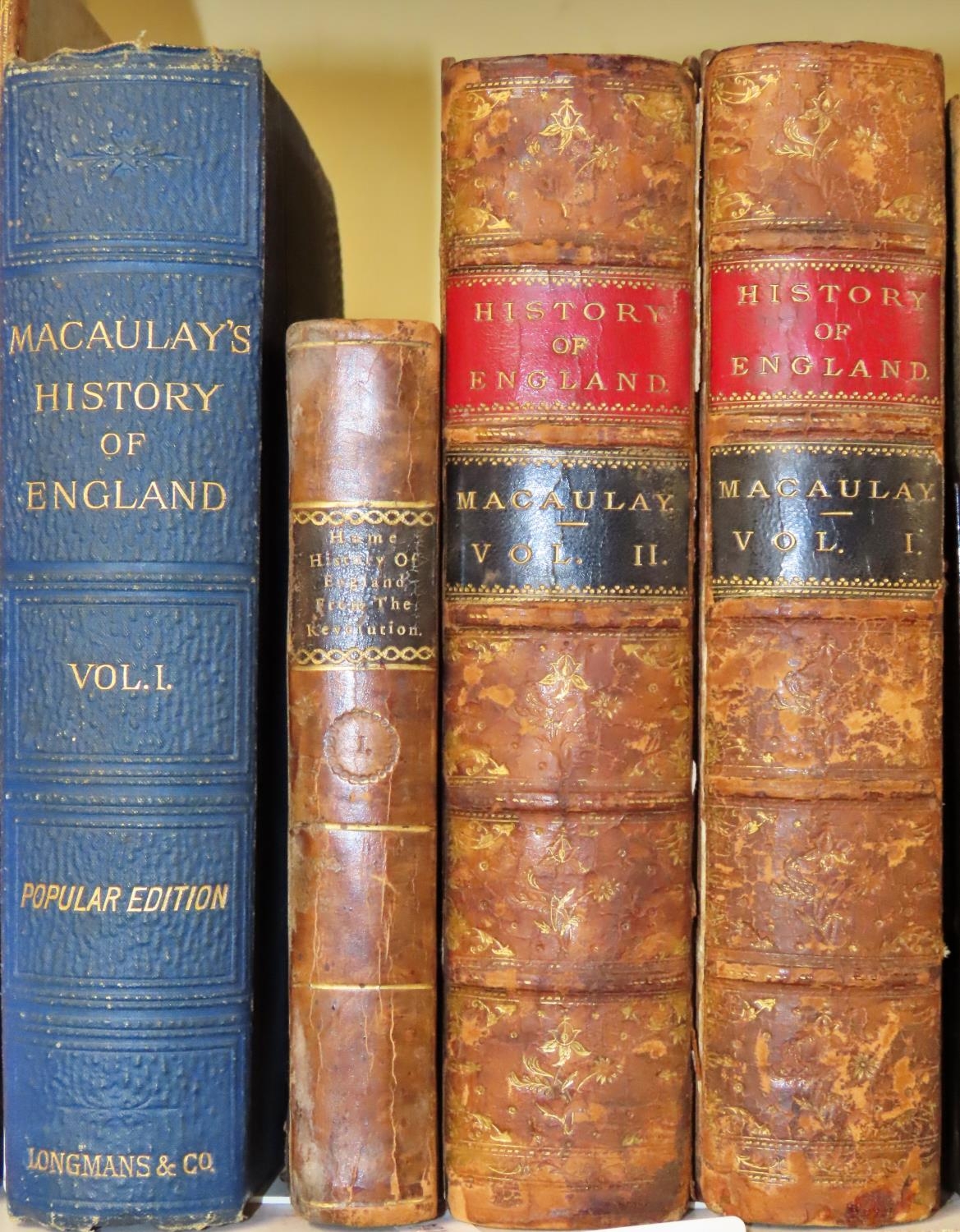 Macaulay's History of England, 2 volumes (1877) leather bound, together with volume 1 (1889) and