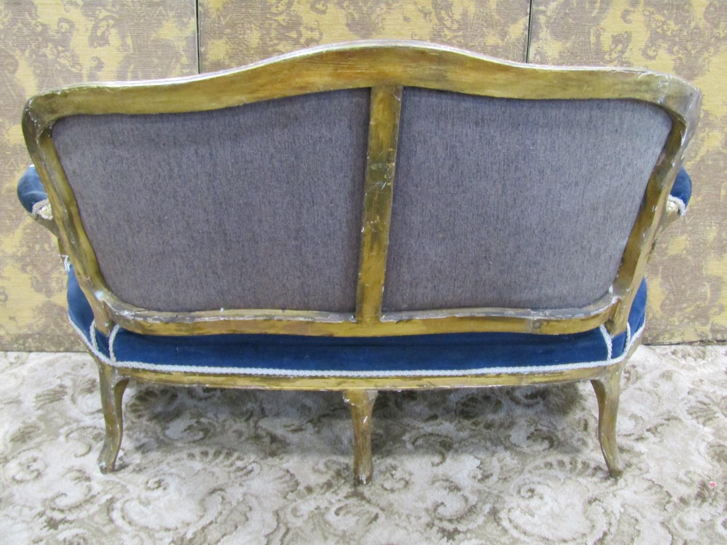 A late 19th century two seat canape with gilt wood frame, 122cm long - Image 3 of 3