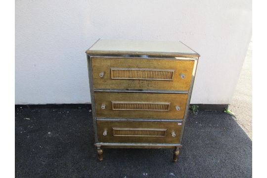 A gilded chest of three drawers with mirror panel finish, 91cm high x 67cm x 45xm - Image 1 of 4