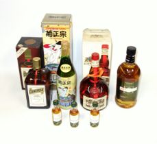 Bottle of Grand Marnier Liqueur, 1L; Cointreau, 1L; Kiku-Masamune Makage Sake, 720ml, all boxed;