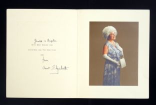 H.M. Queen Elizabeth The Queen Mother, signed 1965 and 1973 Christmas and New Year cards, each