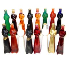 Group of 16 novelty cat shaped bottles in various colours, each containing German Riesling,