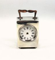 Edwardian silver carriage clock, Birmingham, 1904, H.9.2cm, gross 509grs, (marks rubbed, hands