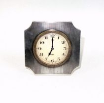 George V Britannia silver mounted bedroom clock with an 8 day Swiss movement and engine turned