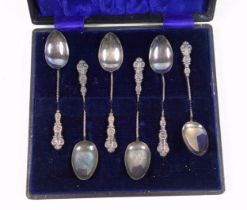 George V set of 6 coffee spoons, by A J B, Birmingham, 1912, 27grs, cased (7)