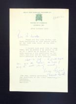 Margaret Thatcher - A letter from Margaret Thatcher as M.P., typed and handwritten on 27th October