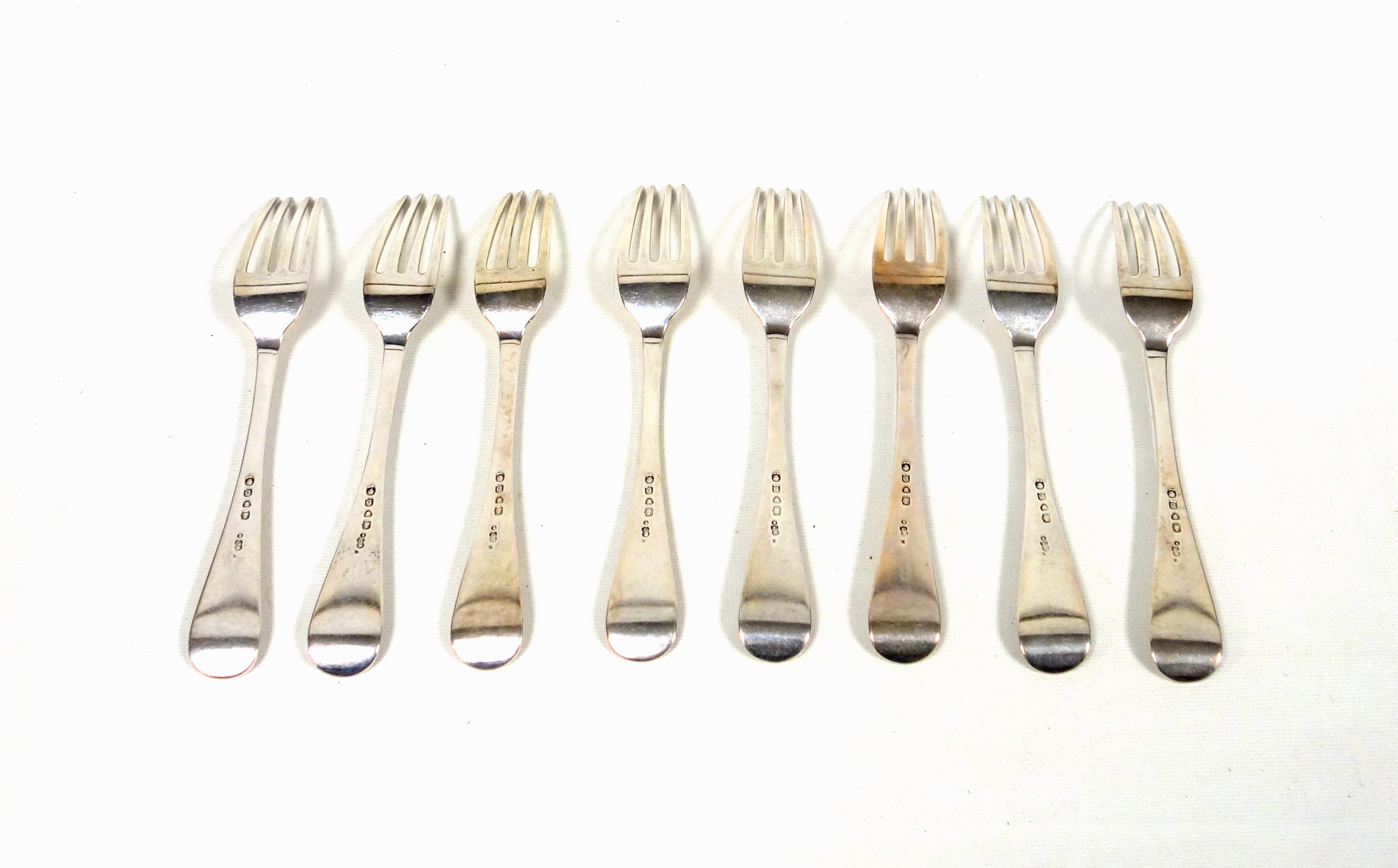 Set of 8 Victorian silver Old English bead pattern table forks, by George W Adams, London, 1869, - Image 2 of 4