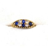 Victorian 18ct gold, sapphire and diamond ring, size K 1/2, 2.6 grams