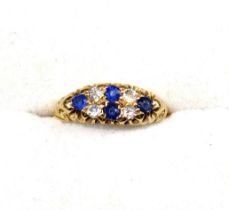 Victorian 18ct gold, sapphire and diamond ring, size K 1/2, 2.6 grams
