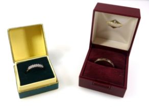 9ct gold sapphire and diamond half-eternity ring, size O, 2.4 grams, a 9ct gold diamond half hoop