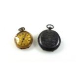 Ladies 9ct gold pocket watch with a copper cuvette., 32mm (a/f), and a Victorian silver hunting