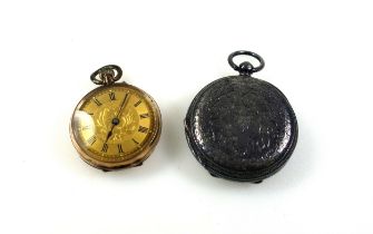 Ladies 9ct gold pocket watch with a copper cuvette., 32mm (a/f), and a Victorian silver hunting
