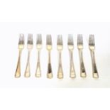 Set of 8 Victorian silver Old English bead pattern table forks, by George W Adams, London, 1869,