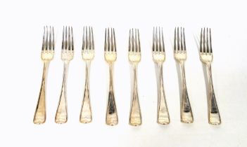 Set of 8 Victorian silver Old English bead pattern table forks, by George W Adams, London, 1869,