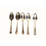 Pair of Early George III Hanoverian Pattern silver picture back table spoons, initialled "M T E",
