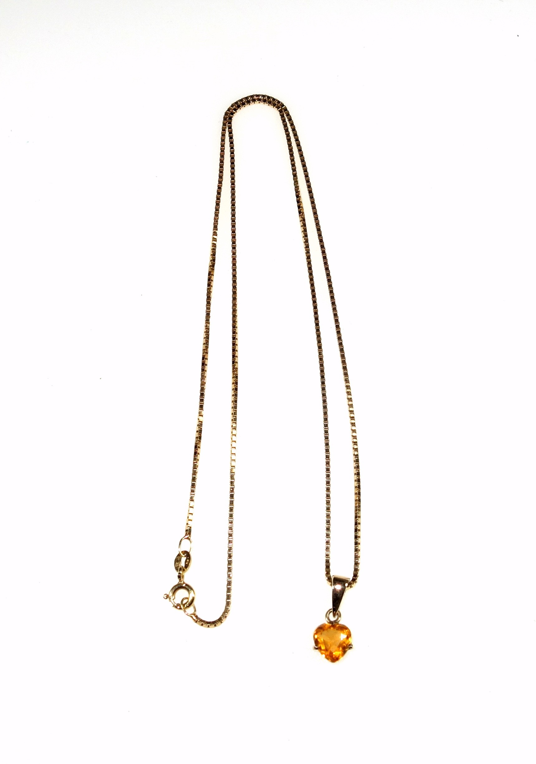 9ct gold Unoaerre box link necklace, length 46.5cm approx., and citrine heart shaped gold pendant, - Image 2 of 3
