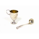 Victorian silver pedestal christening mug with all-over chased floral decoration initialled "N",