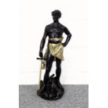 Late 19th Century French spelter figure, "La Frontiere", standing with a sword, H.67cm